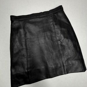 VTG 90s Genuine Soft Leather Mini Skirt Black XS 3/4 Micro Punk Rock Lined EUC